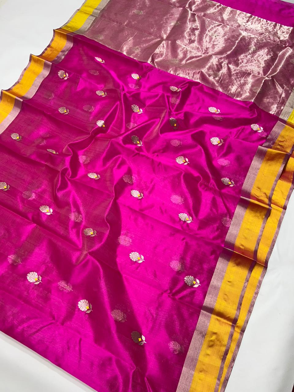 PINK / YELLOW CHANDERI SAREE