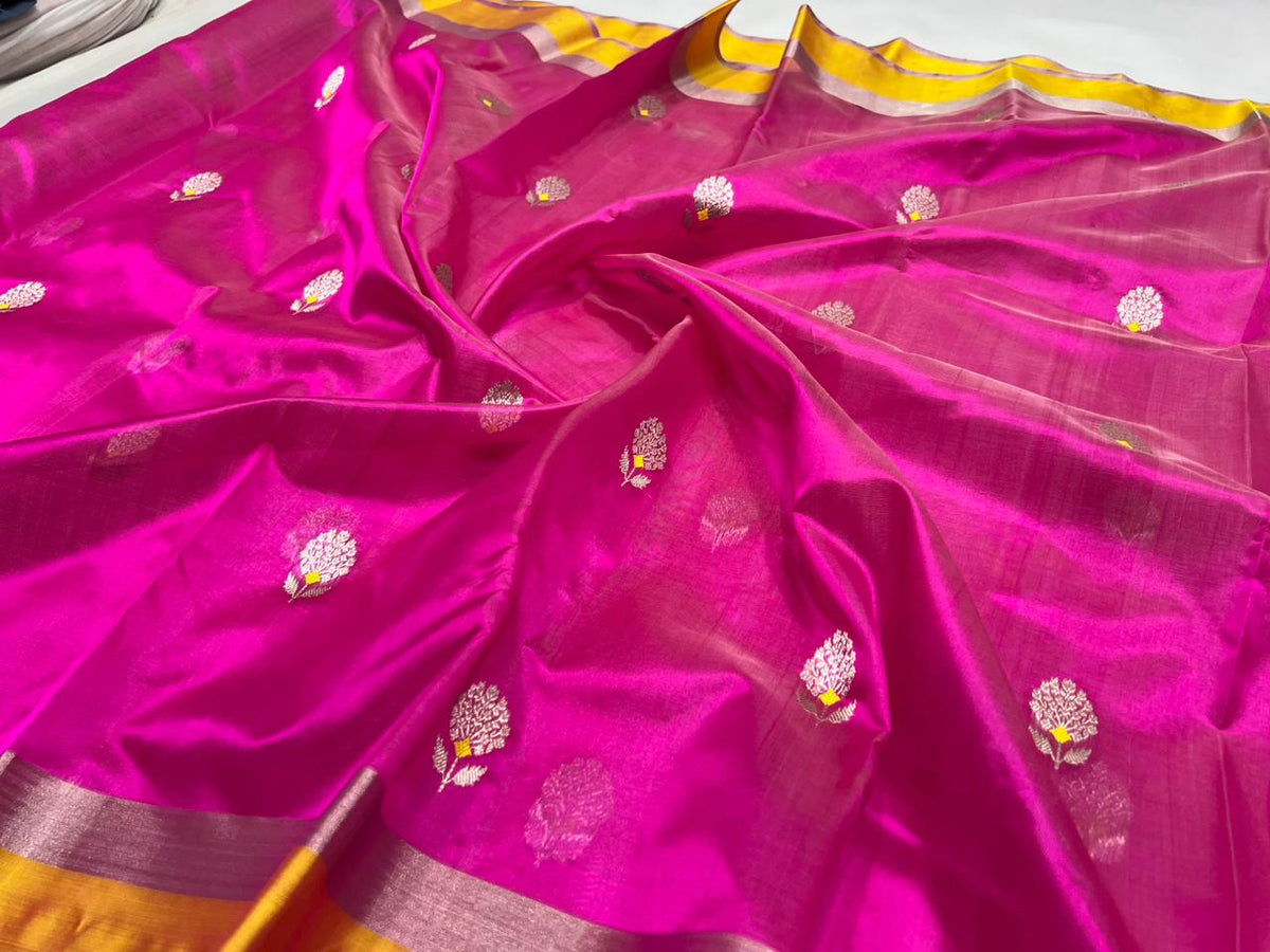 PINK / YELLOW CHANDERI SAREE