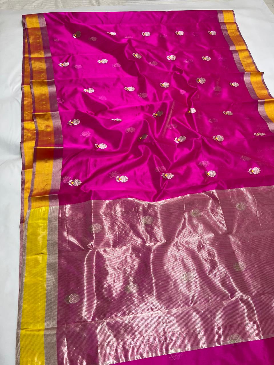 PINK / YELLOW CHANDERI SAREE