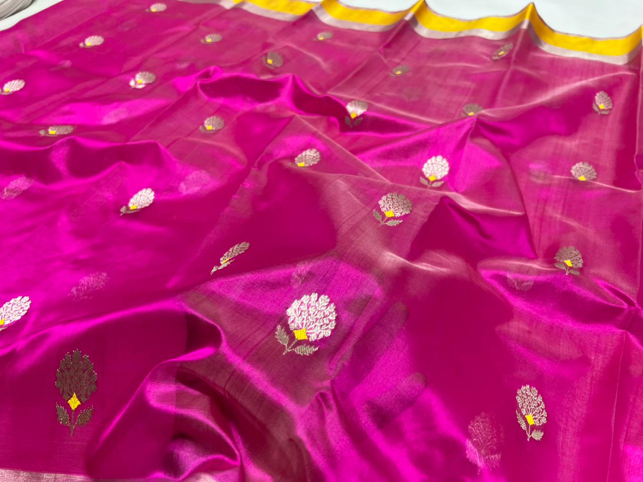 PINK / YELLOW CHANDERI SAREE