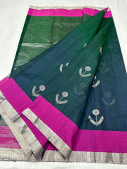 PEACOCK BLUE / PINK CHANDERI SAREE