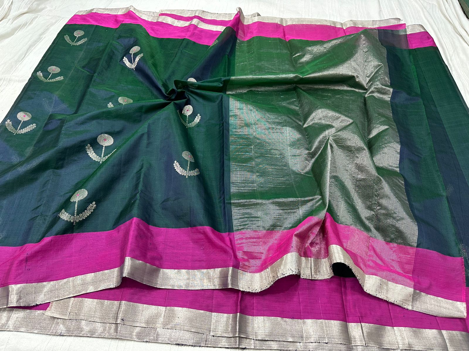 PEACOCK BLUE / PINK CHANDERI SAREE