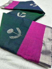 PEACOCK BLUE / PINK CHANDERI SAREE