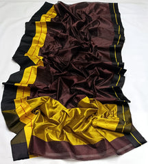 BROWN / BLACK CHANDERI SAREE