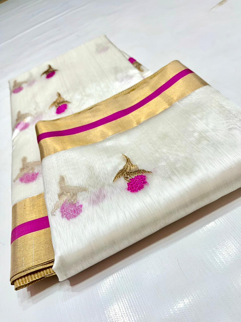 WHITE CHANDERI SAREE