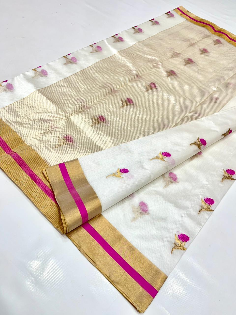 WHITE CHANDERI SAREE