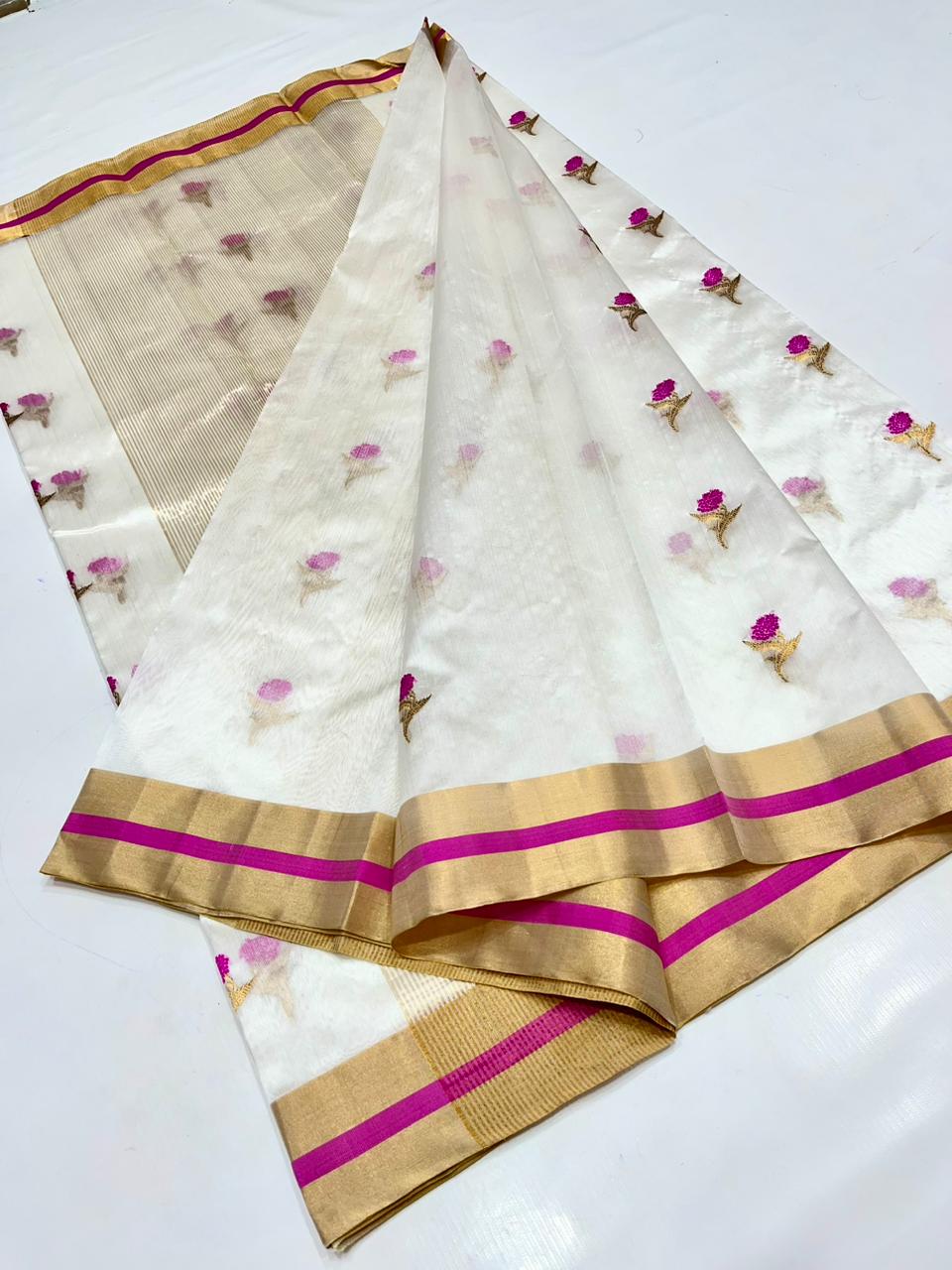 WHITE CHANDERI SAREE