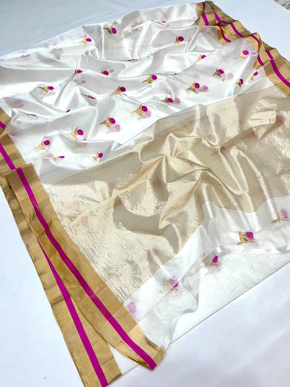 WHITE CHANDERI SAREE