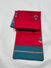 RED / BLUE CHANDERI SAREE