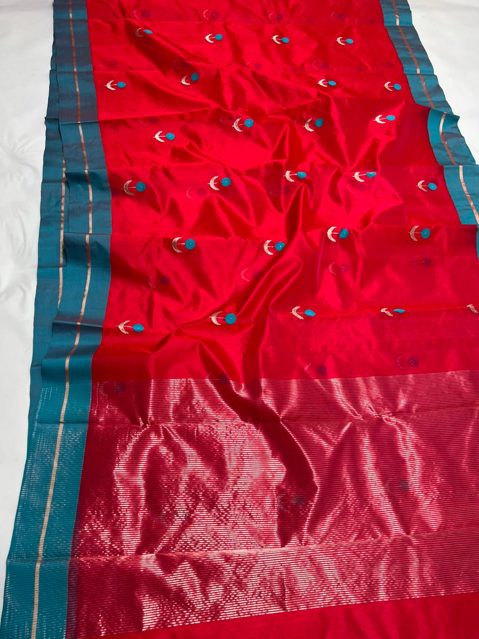 RED / BLUE CHANDERI SAREE