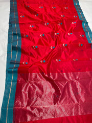 RED / BLUE CHANDERI SAREE