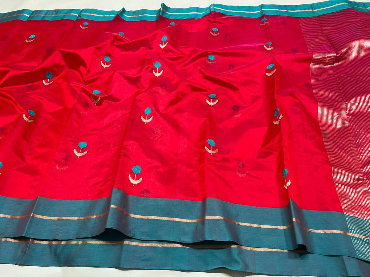 RED / BLUE CHANDERI SAREE