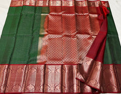 GREEN CHECK / RED  KANCHI SAREE