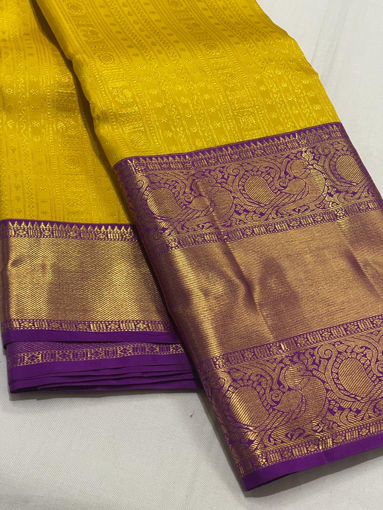 YELLOW / PURPLE KANCHI SAREE