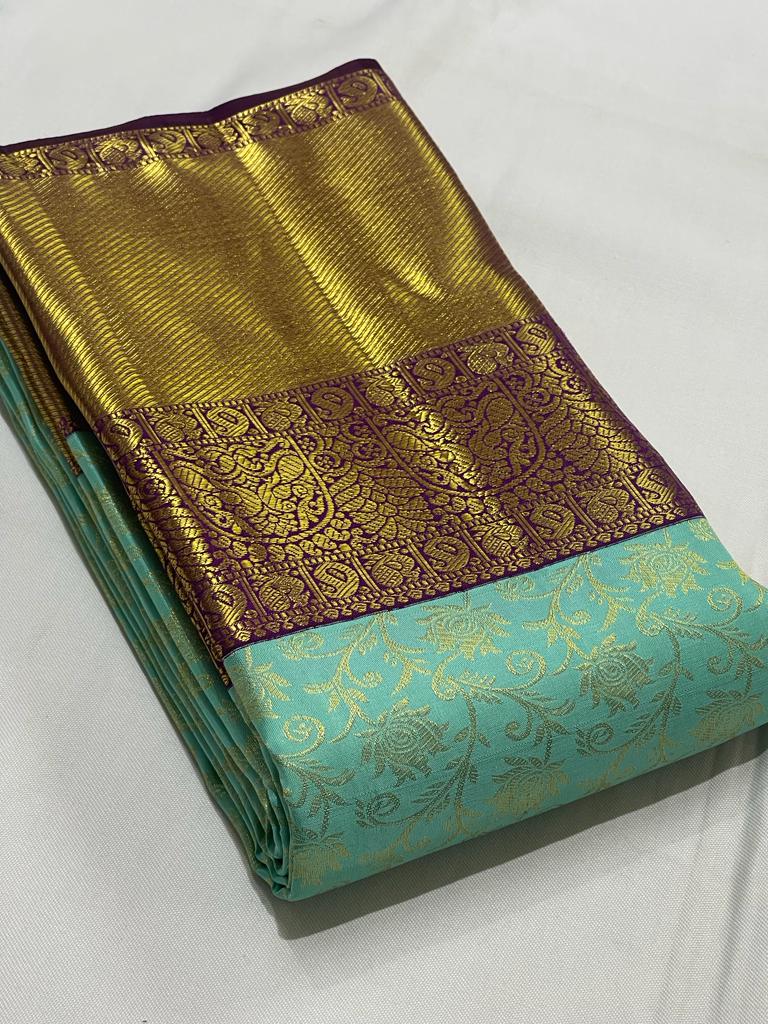 PISTA GREEN / PURPLE KANCHI SAREE