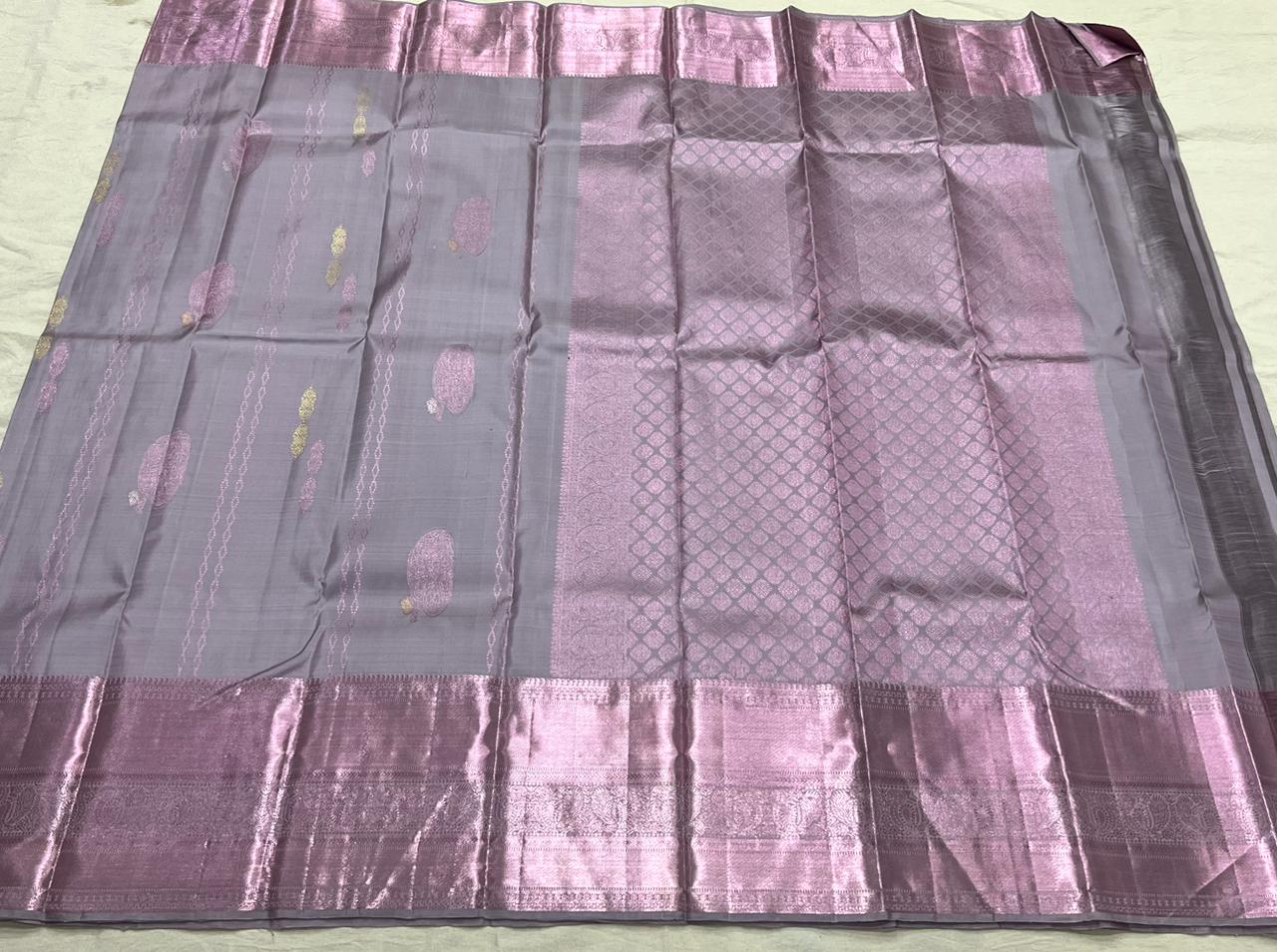 GREY / ROSE PINK KANCHI SAREE