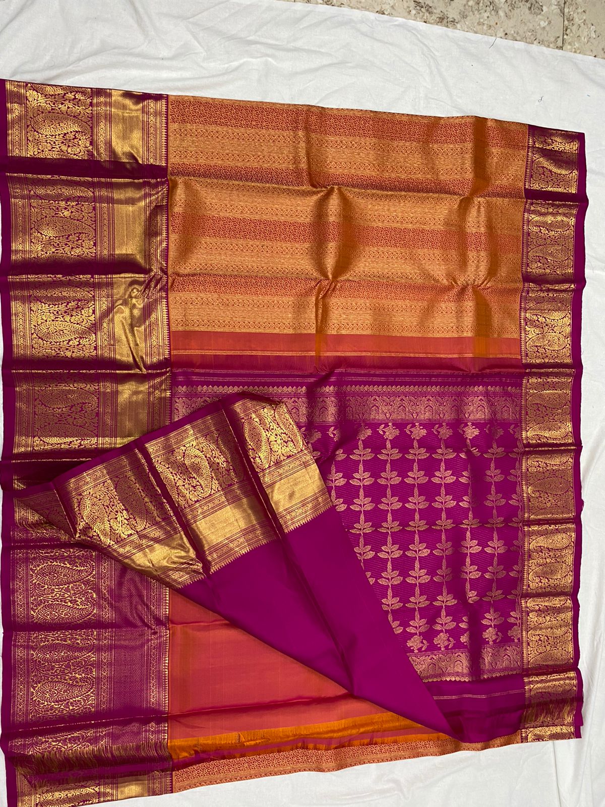 ORANGE / PINK GADWAL PATTU SAREE