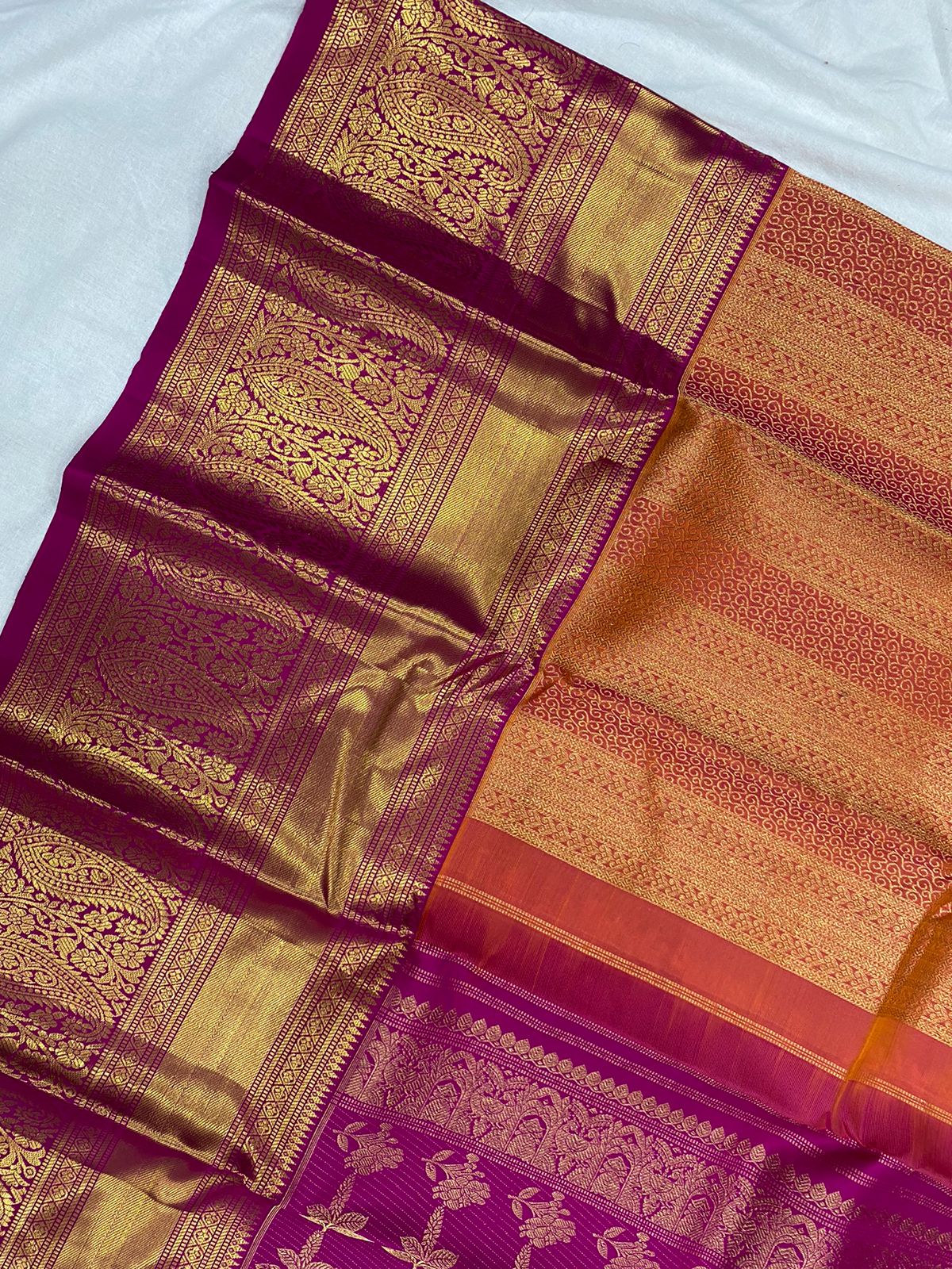 ORANGE / PINK GADWAL PATTU SAREE