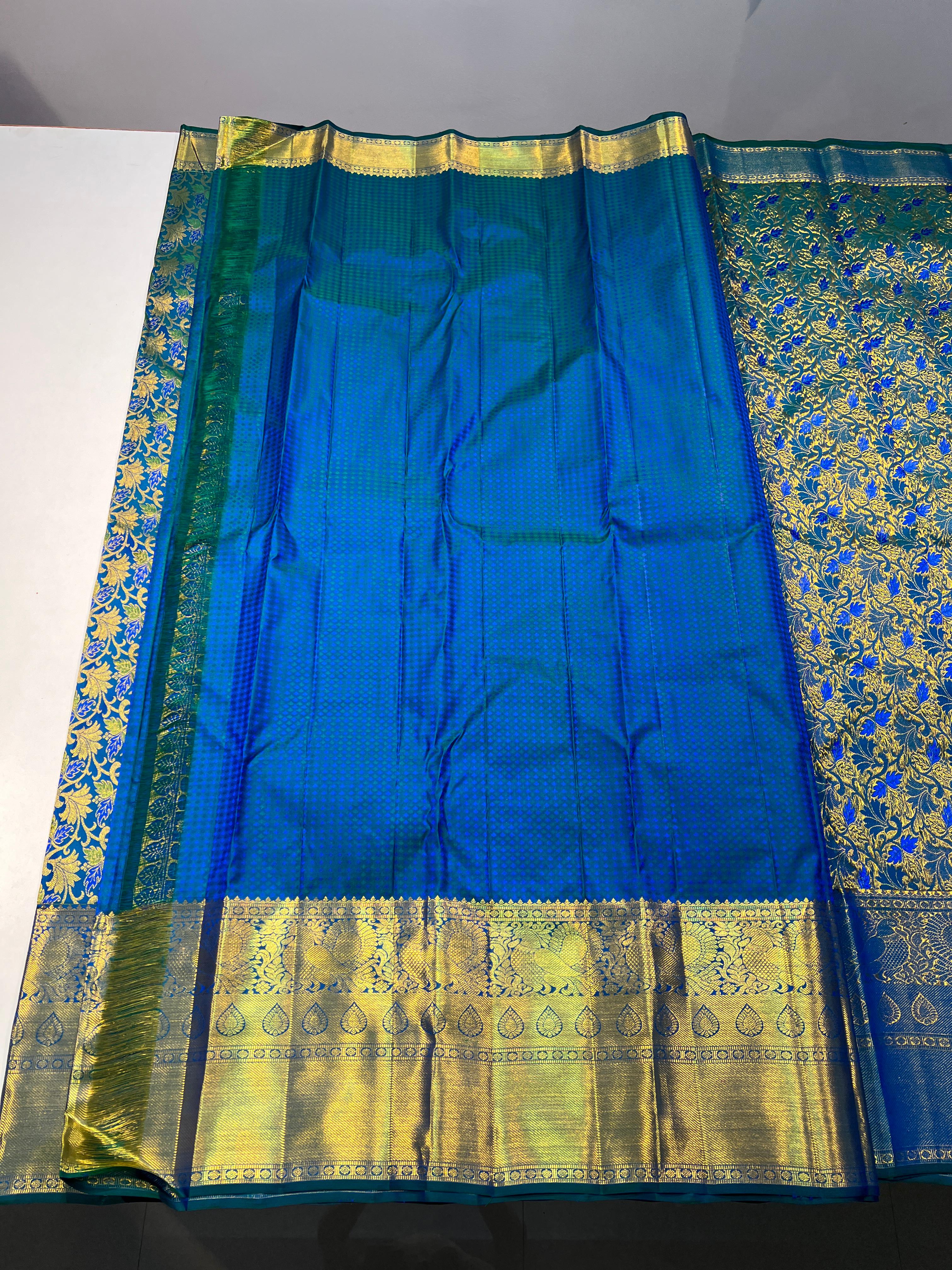 PEACOCK GREEN / BLUE DUAL KANCHI SAREE