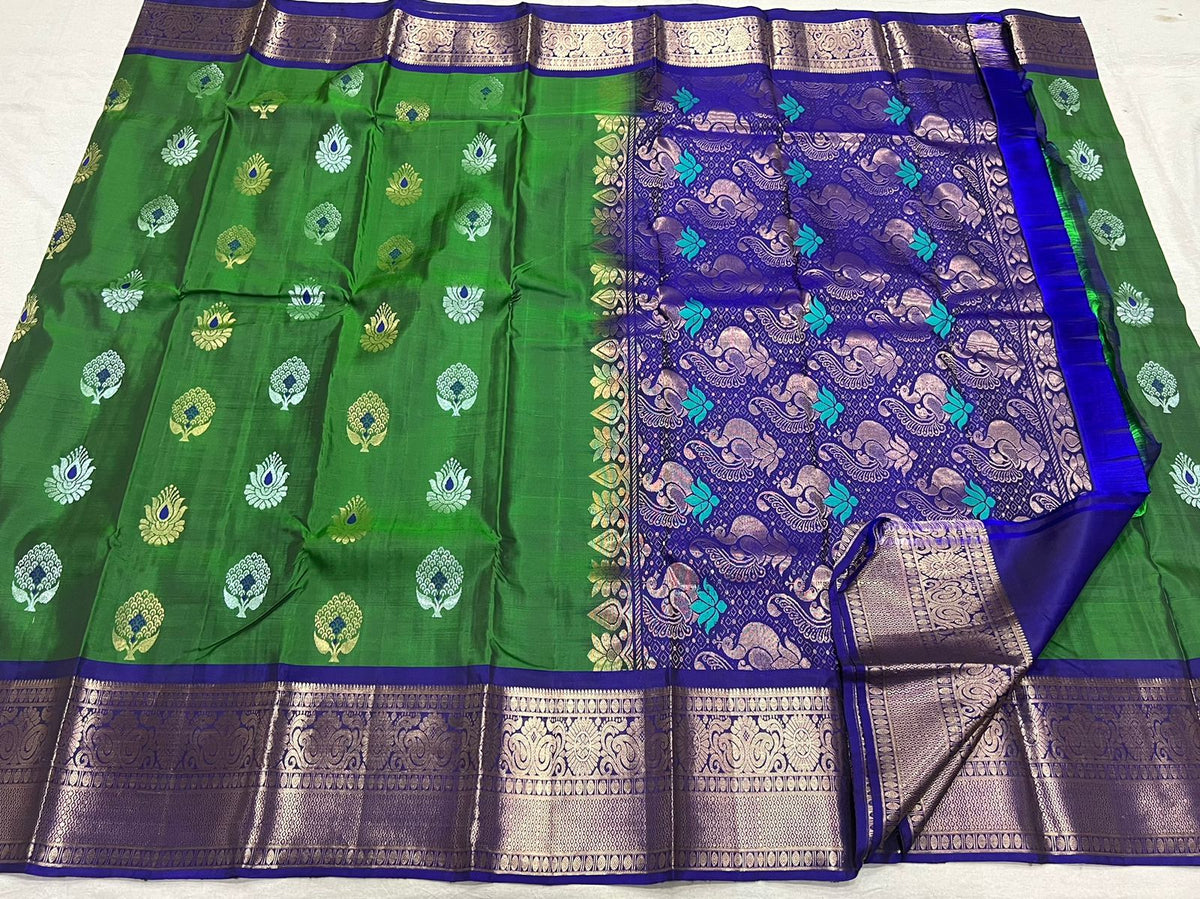 EMERALD GREEN / BLUE KANCHI SAREE