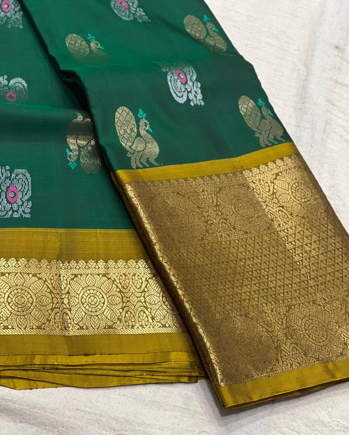 GREEN / MUSTARD YELLOW  KANCHI SAREE