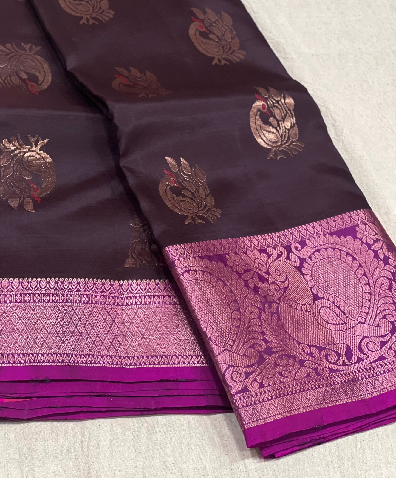 BROWN / MAGENTA PINK KANCHI SAREE