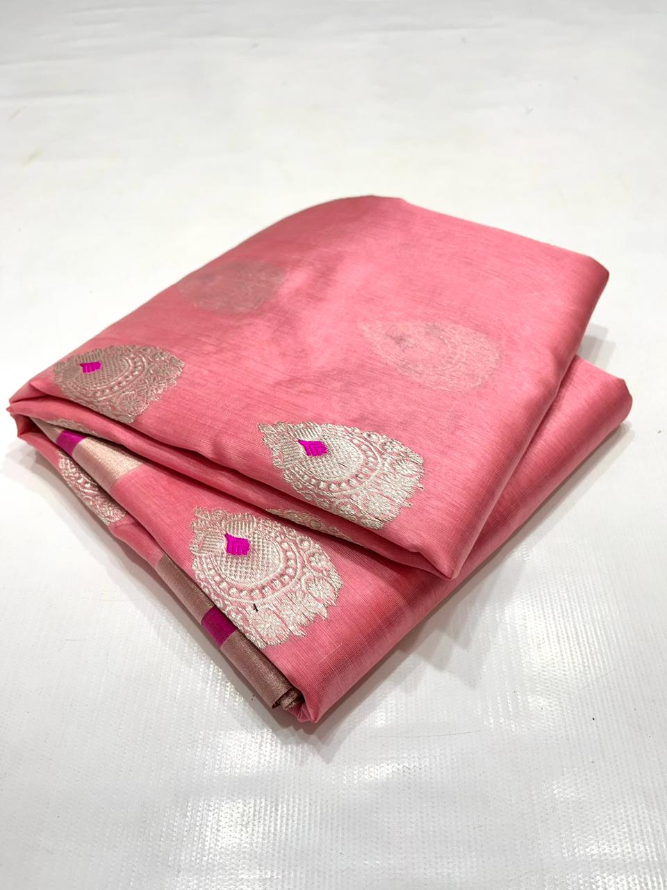 PEACH PINK  CHANDERI SAREE