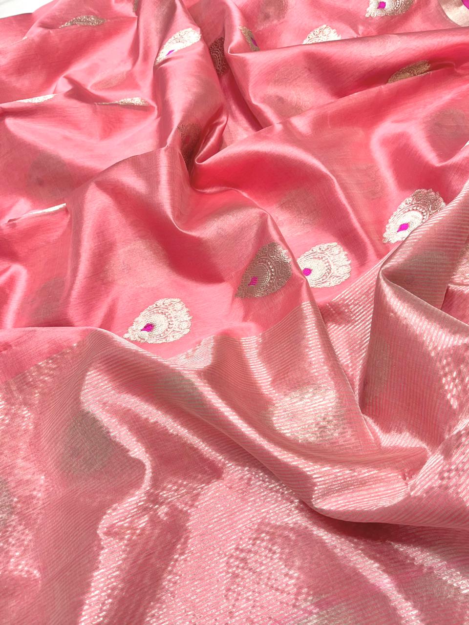 PEACH PINK  CHANDERI SAREE