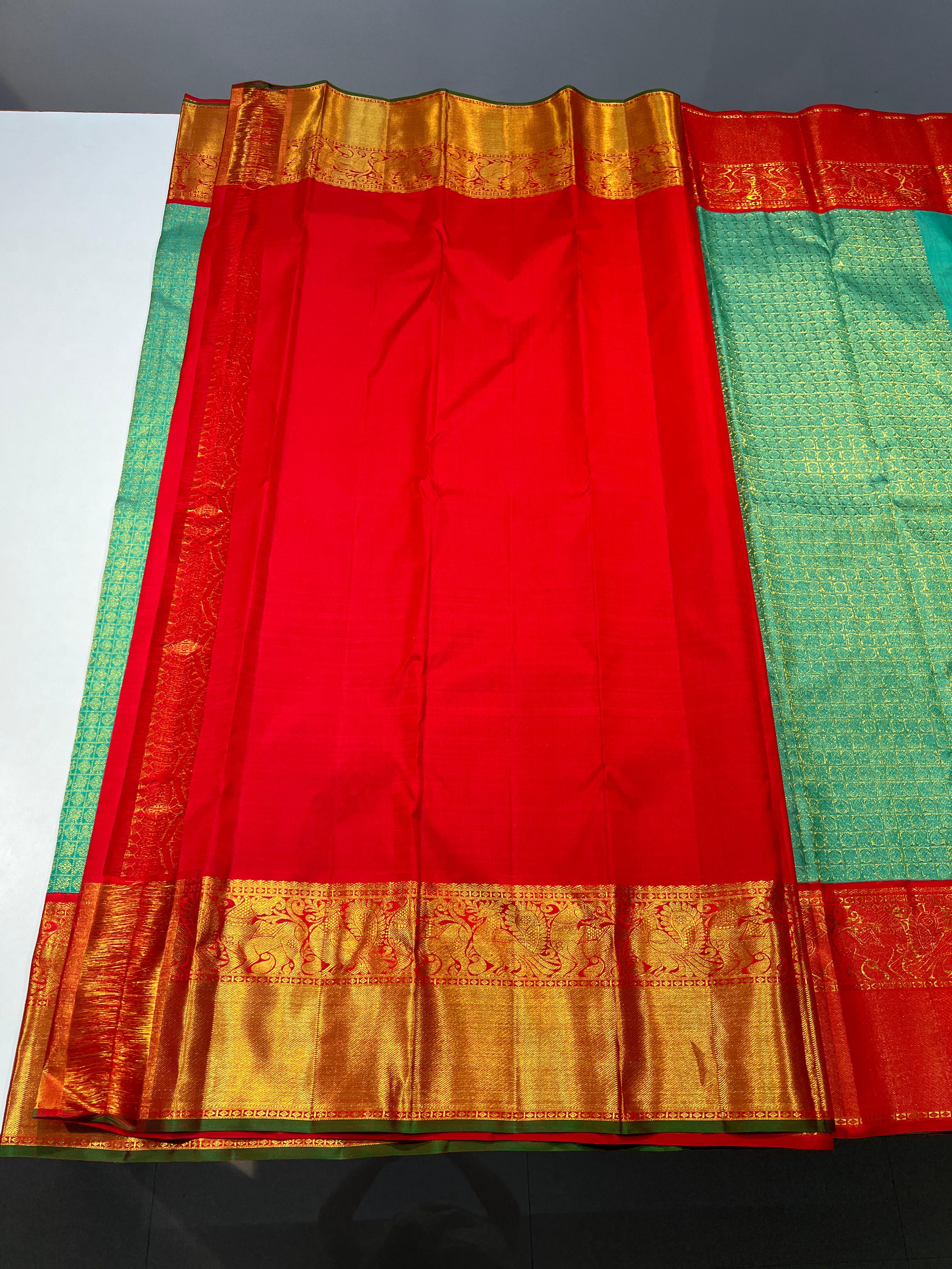 PISTA GREEN / CHILLI RED KANCHI SAREE