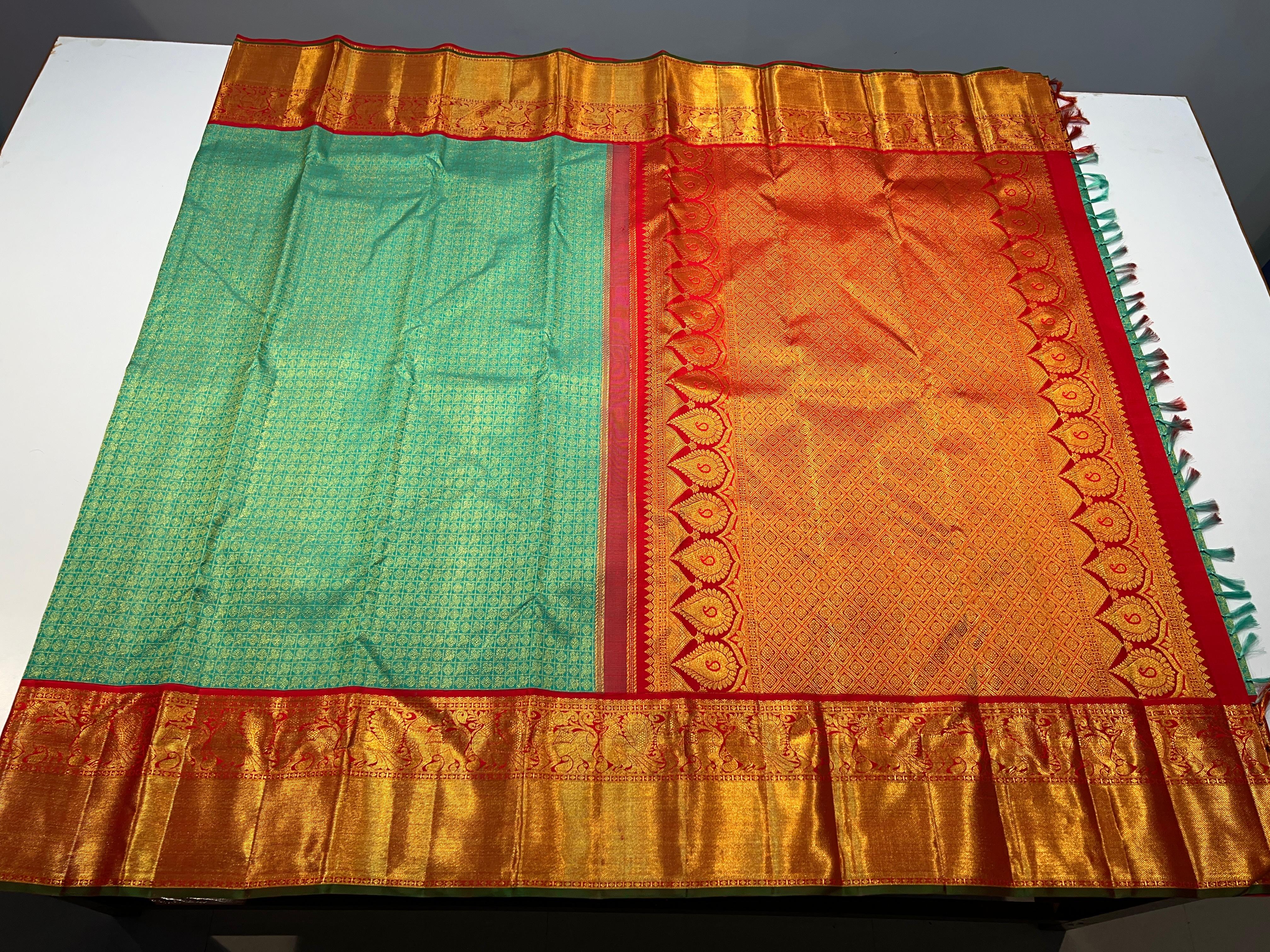 PISTA GREEN / CHILLI RED KANCHI SAREE