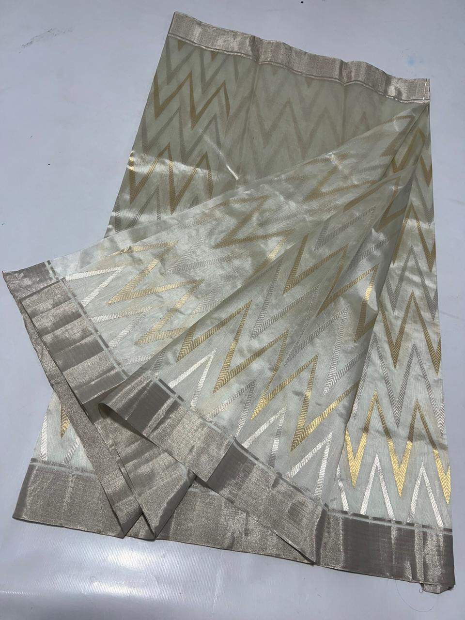 SILVER / GOLD  CHANDERI SAREE