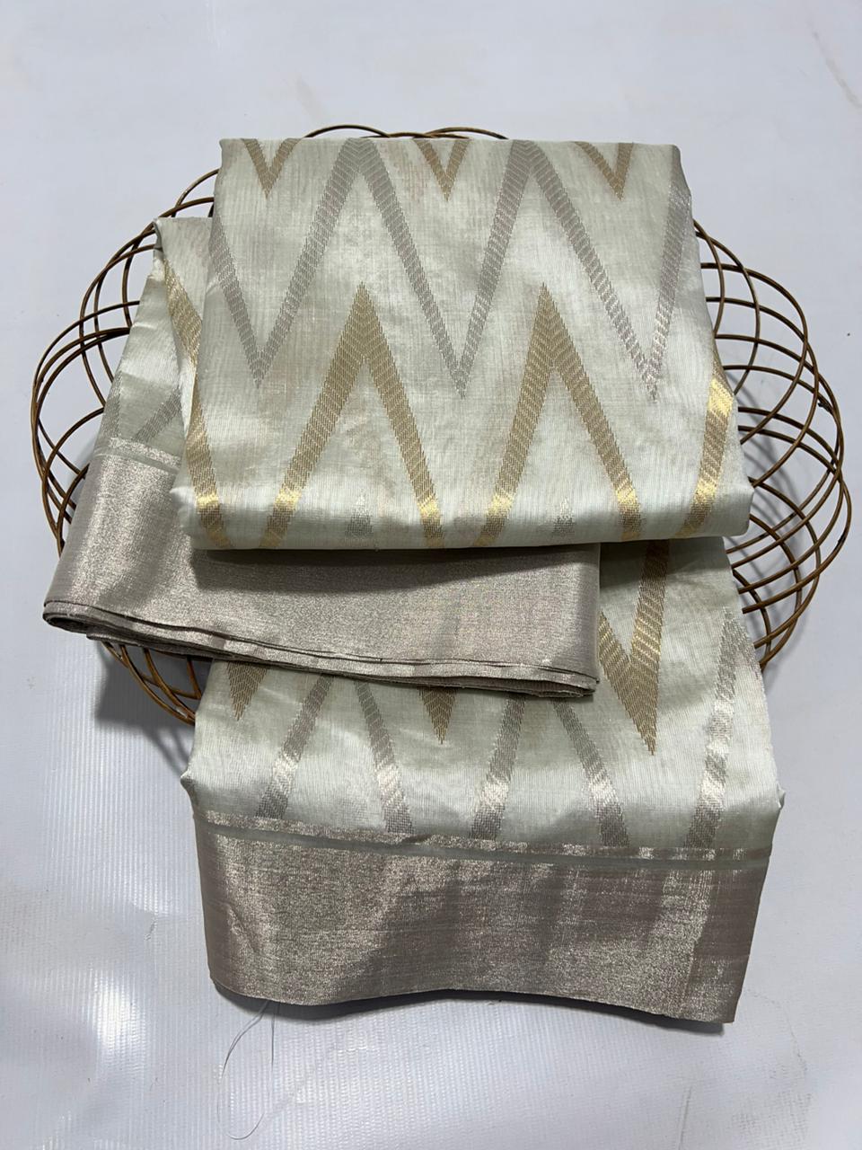 SILVER / GOLD  CHANDERI SAREE