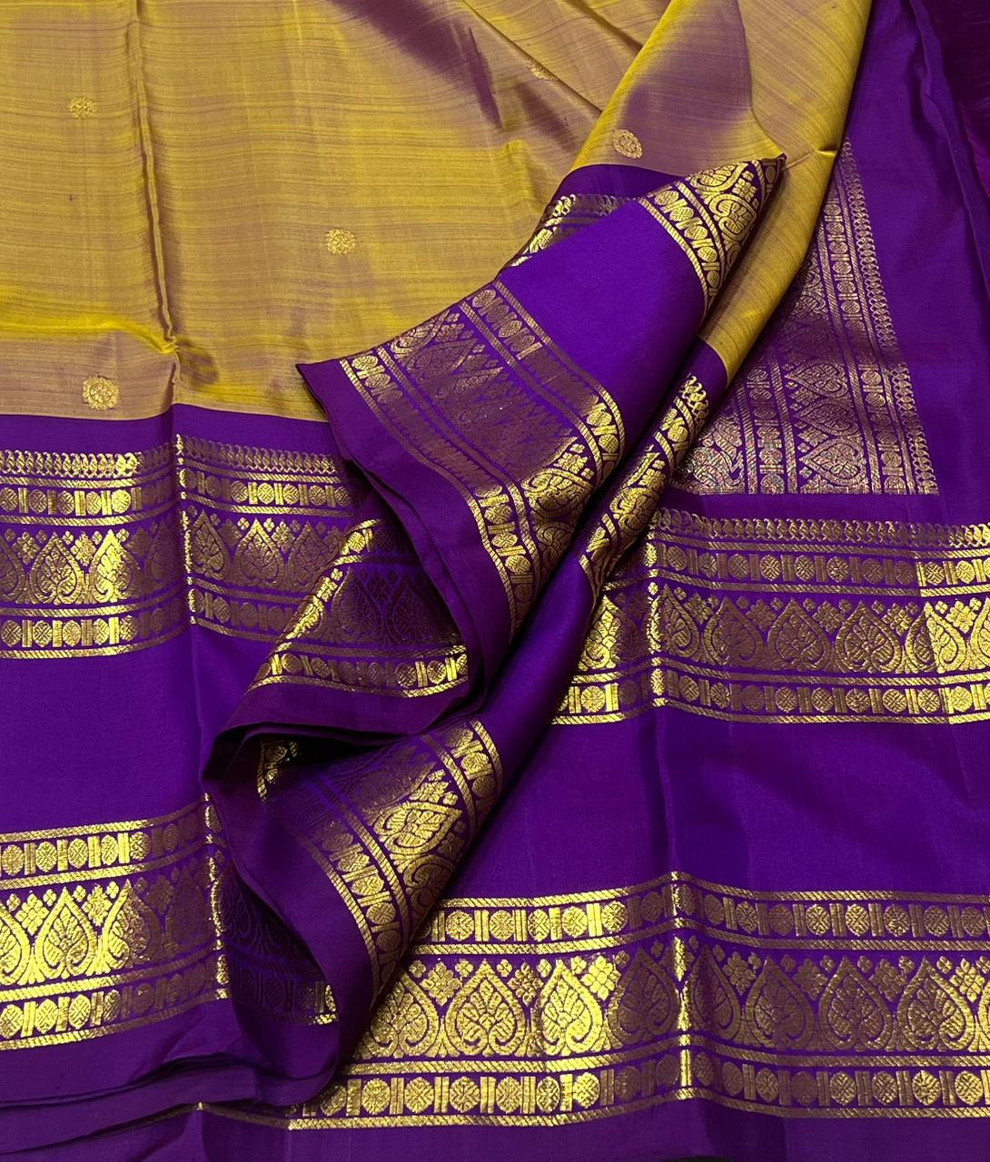 MUSTARD YELLOW / PURPLE KANCHI SAREE