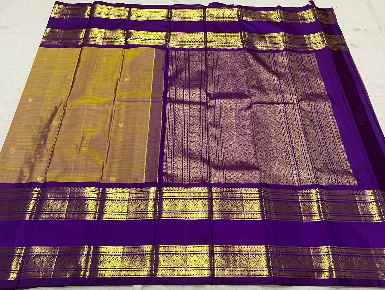 MUSTARD YELLOW / PURPLE KANCHI SAREE