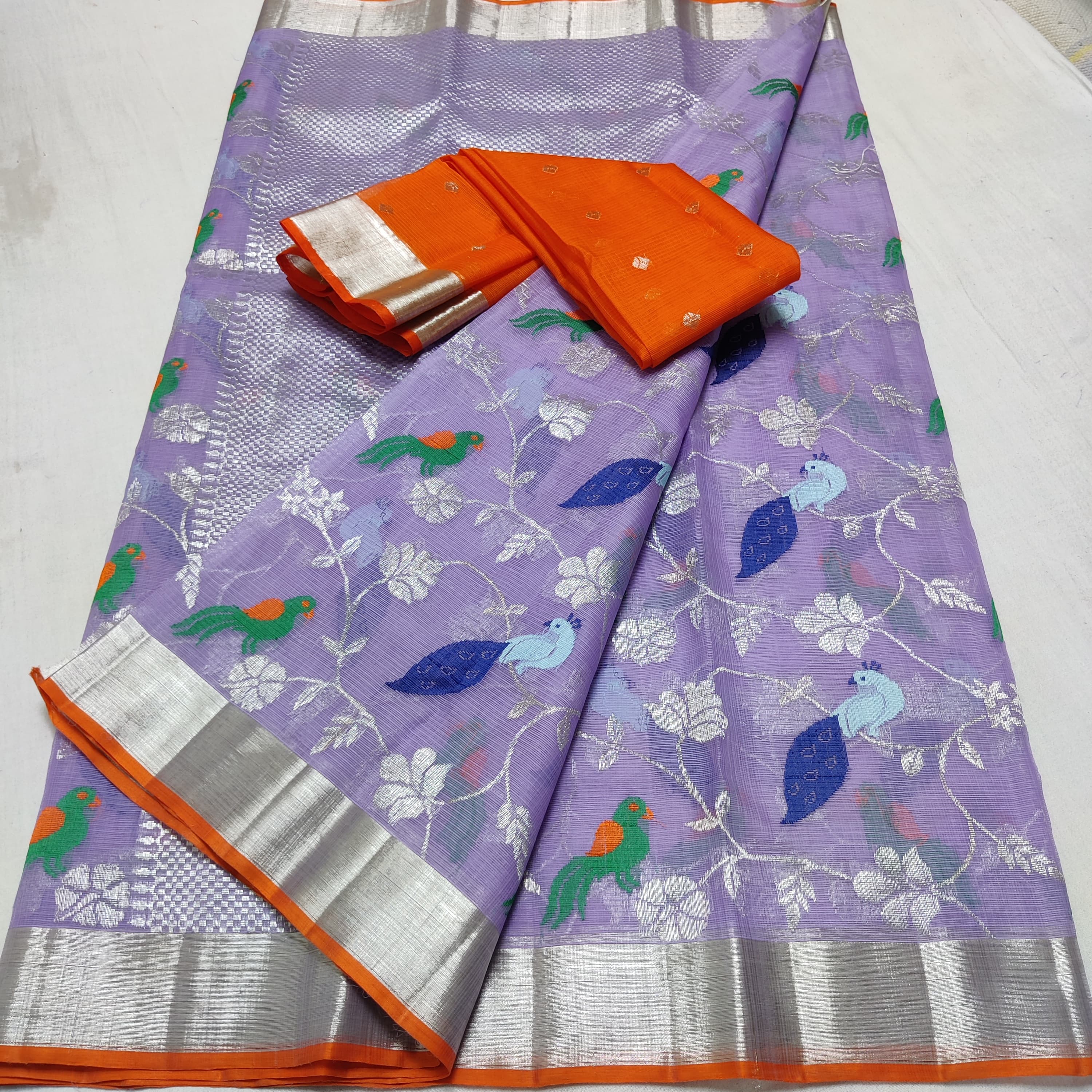 LAVENDER BIRDS  PURE ZARI KOTA SAREE