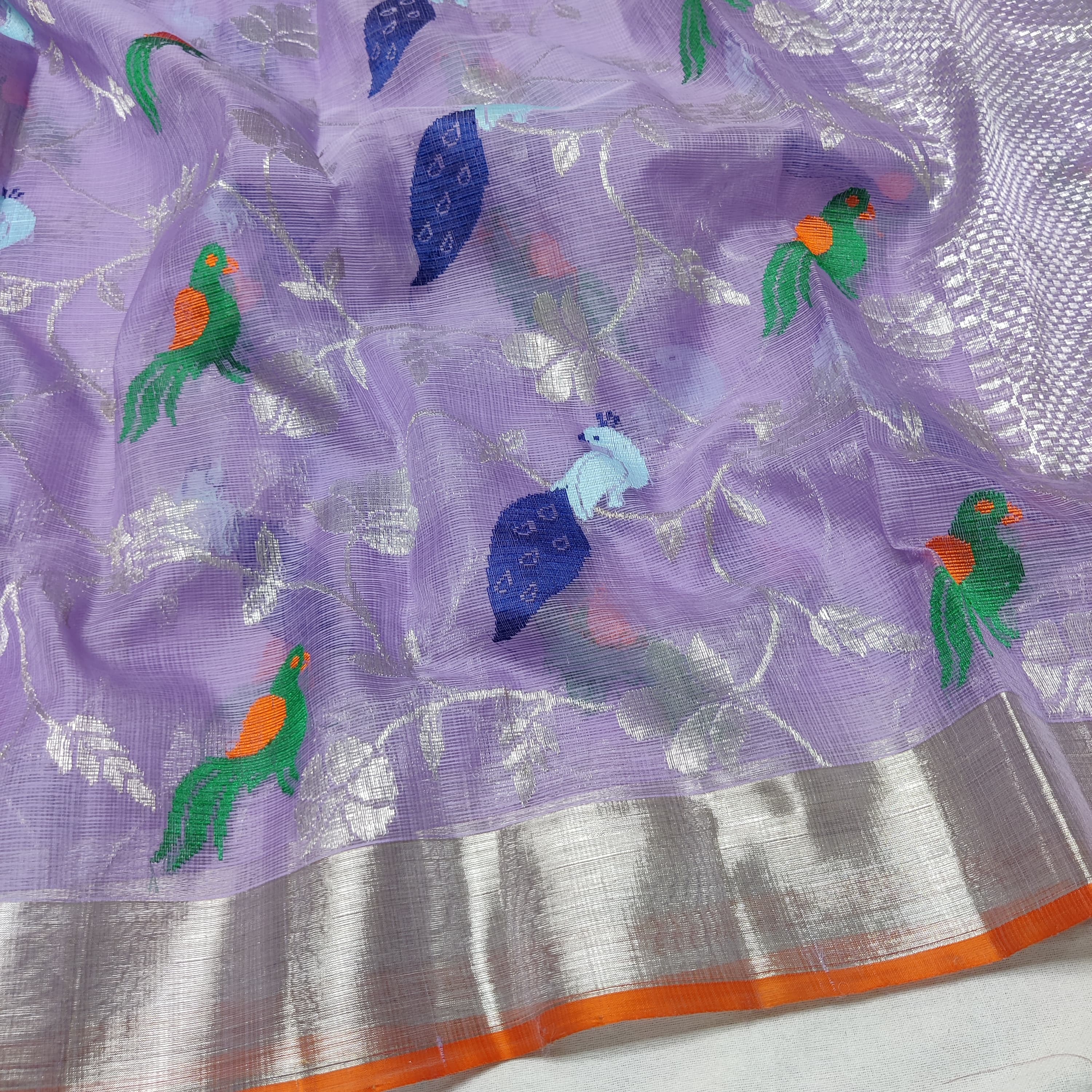 LAVENDER BIRDS  PURE ZARI KOTA SAREE