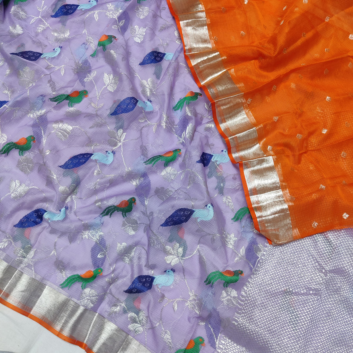 LAVENDER BIRDS  PURE ZARI KOTA SAREE