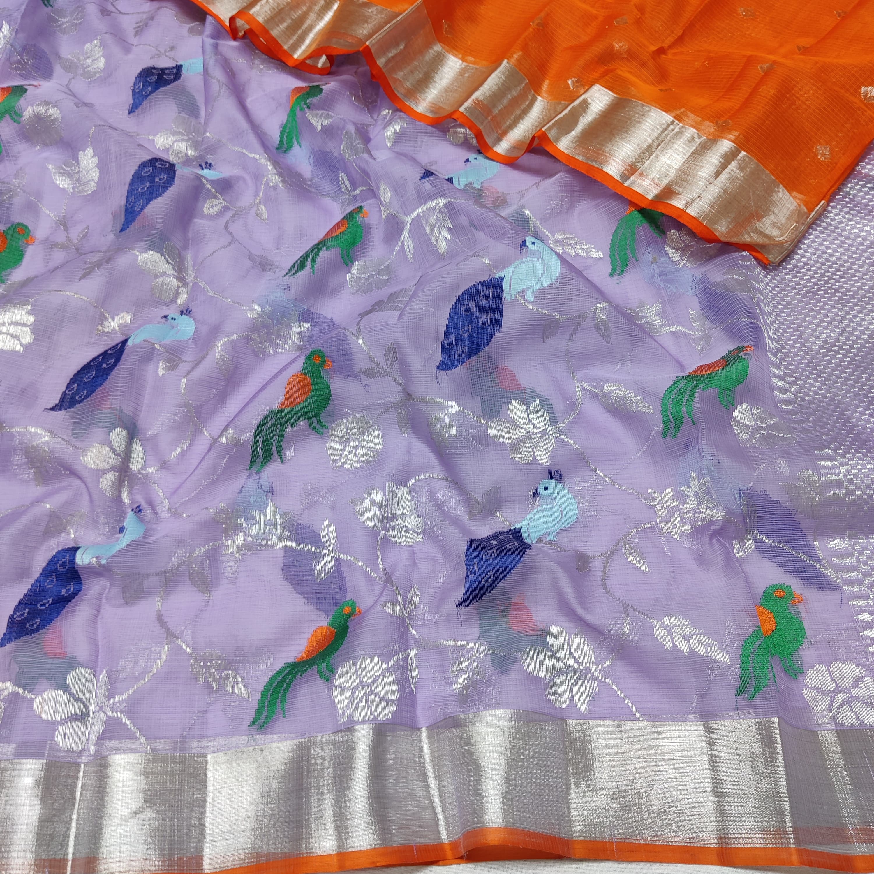 LAVENDER BIRDS  PURE ZARI KOTA SAREE