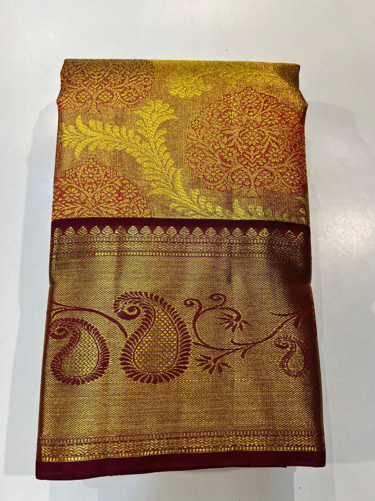 GOLD / REDDISH MAROON  KANCHI SAREE