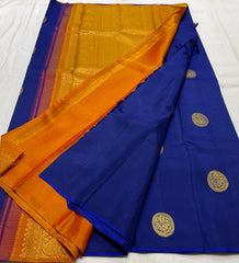 ROYAL BLUE / ORANGE BORDERLESS SAREE