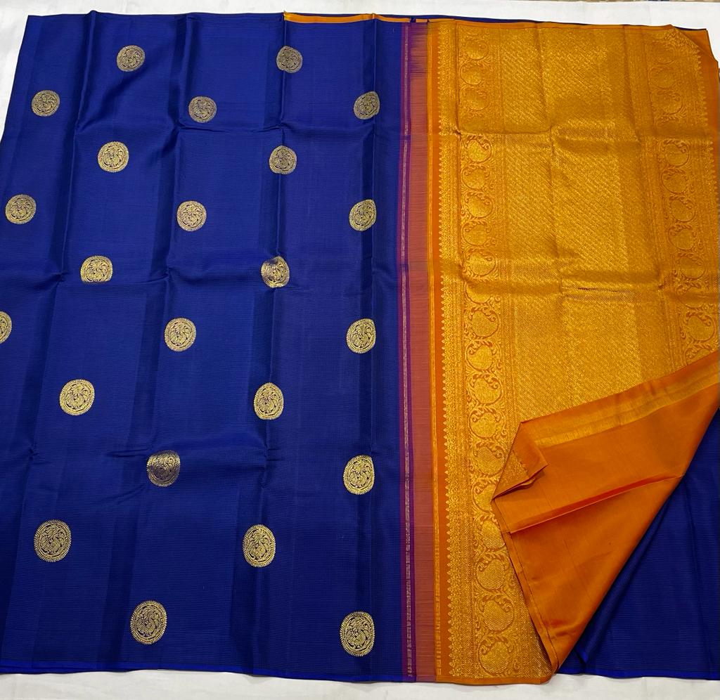 ROYAL BLUE / ORANGE BORDERLESS SAREE