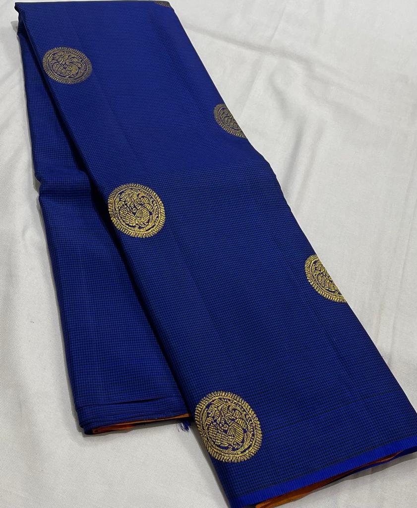 ROYAL BLUE / ORANGE BORDERLESS SAREE