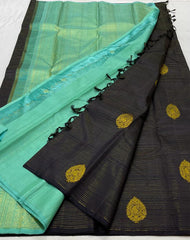 BLACK ZARI BORDERLESS SAREE