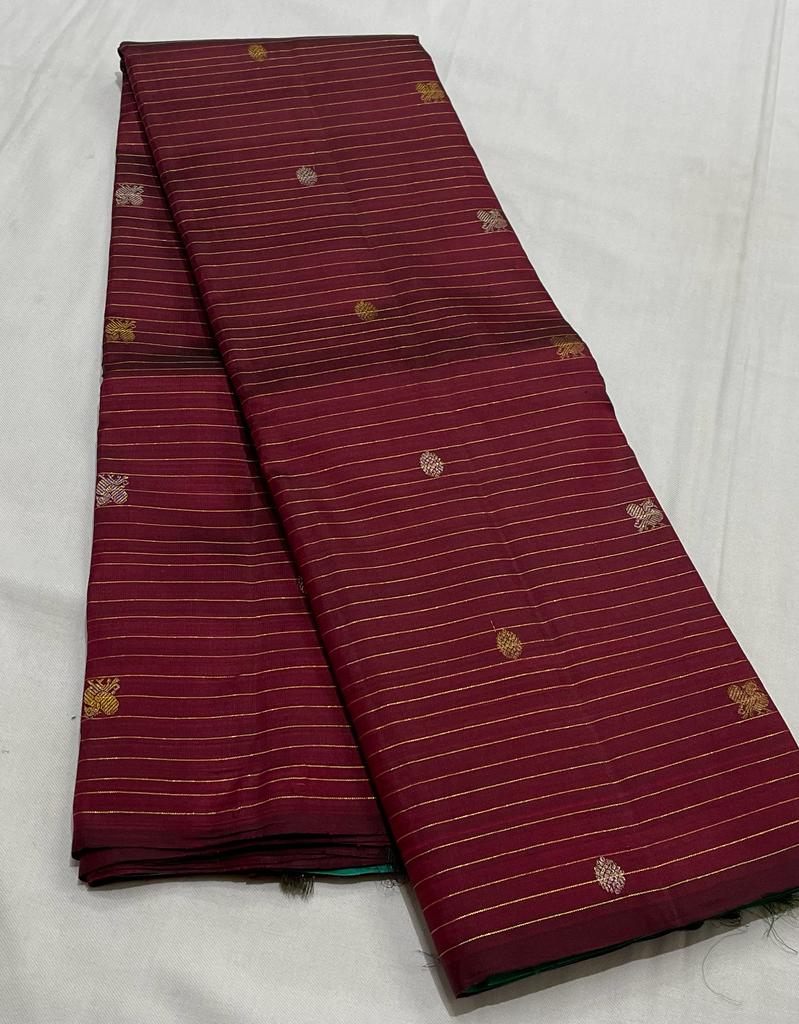 MAROON RED ZARI LINE BORDERLESS SAREE