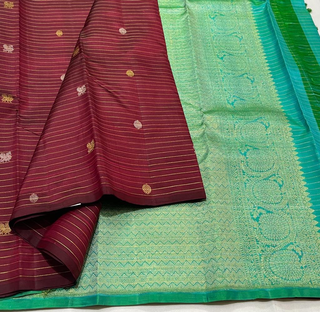 MAROON RED ZARI LINE BORDERLESS SAREE