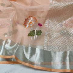 PEACH / SILVER ZARI KOTA SAREE