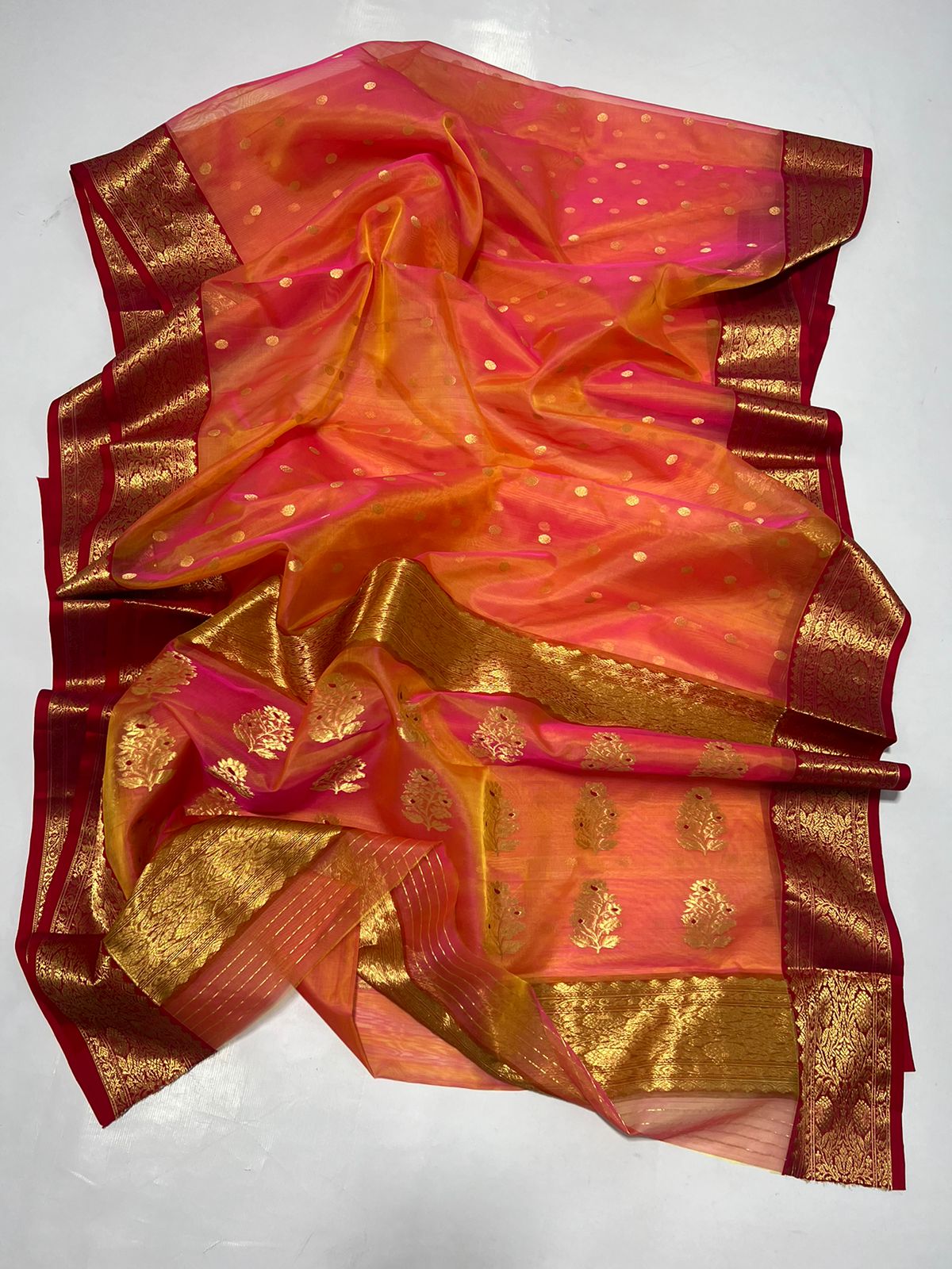 ORANGE RED CHANDERI SAREE