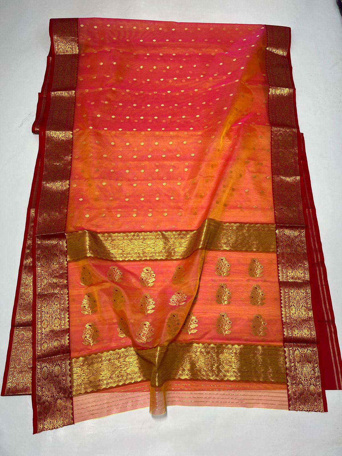 ORANGE RED CHANDERI SAREE