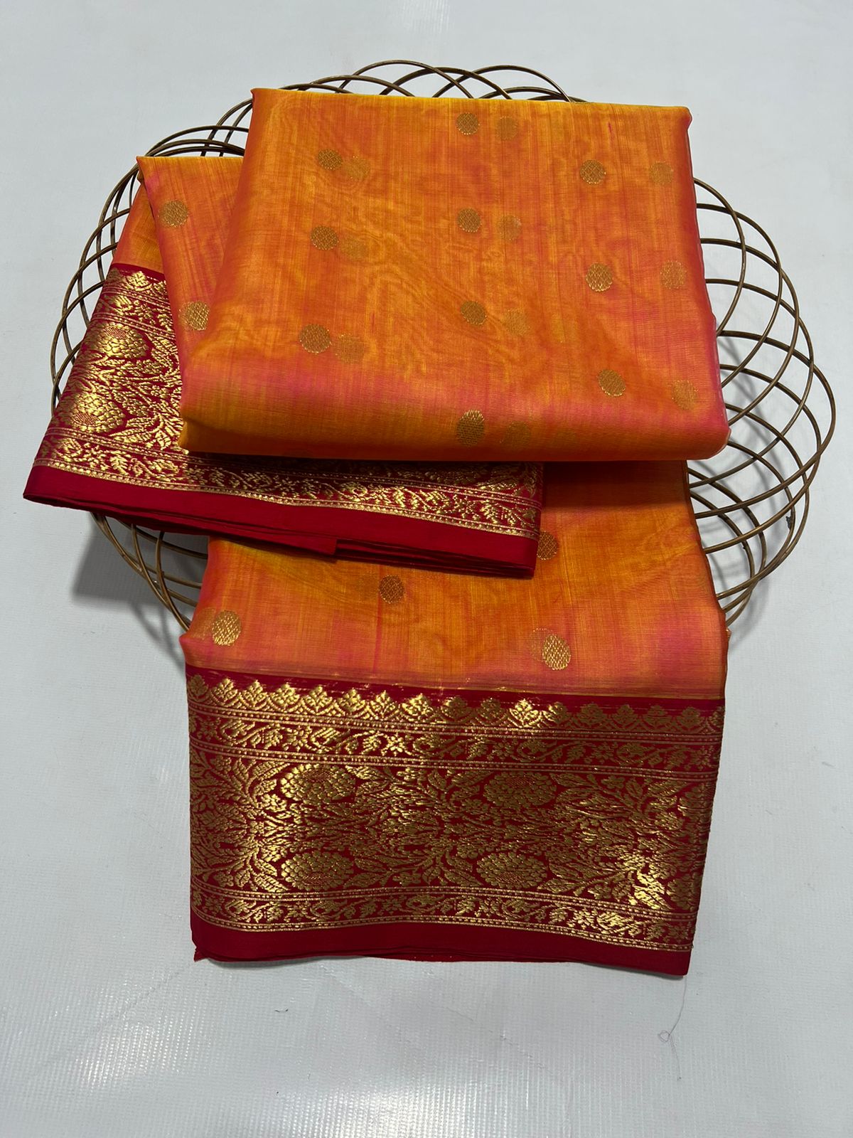 ORANGE RED CHANDERI SAREE