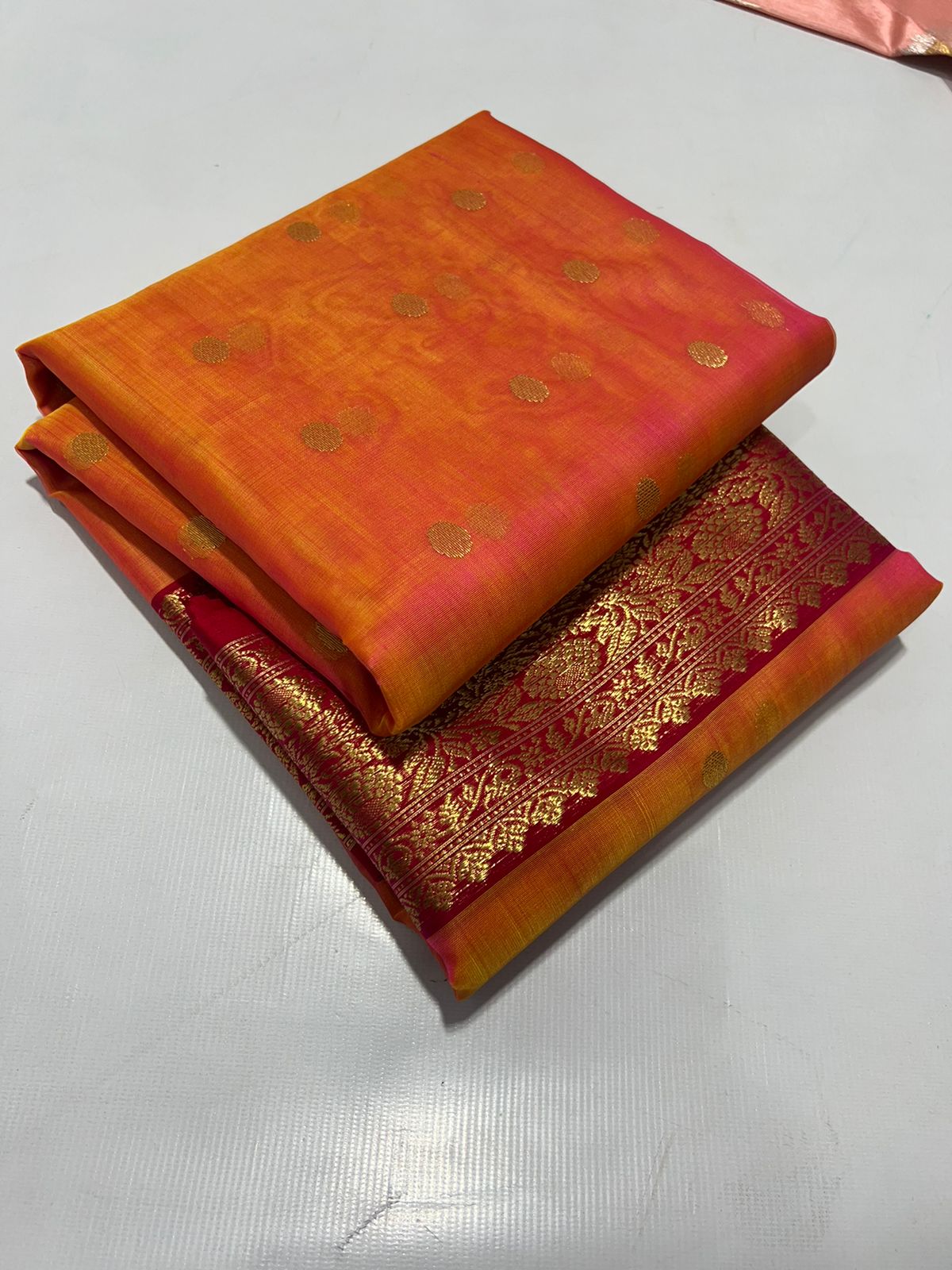 ORANGE RED CHANDERI SAREE